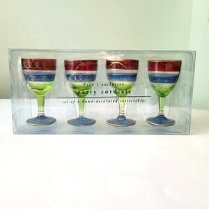 Pier 1 Imports Hand Blown Colors 4 Glasses Holiday Cordial NEW GIFT